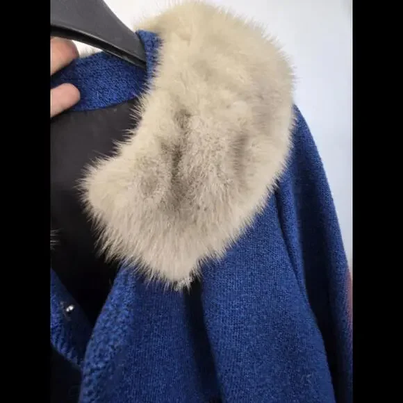 Vintage ILGWU Royal Blue Fur Collar Women Coat M/L